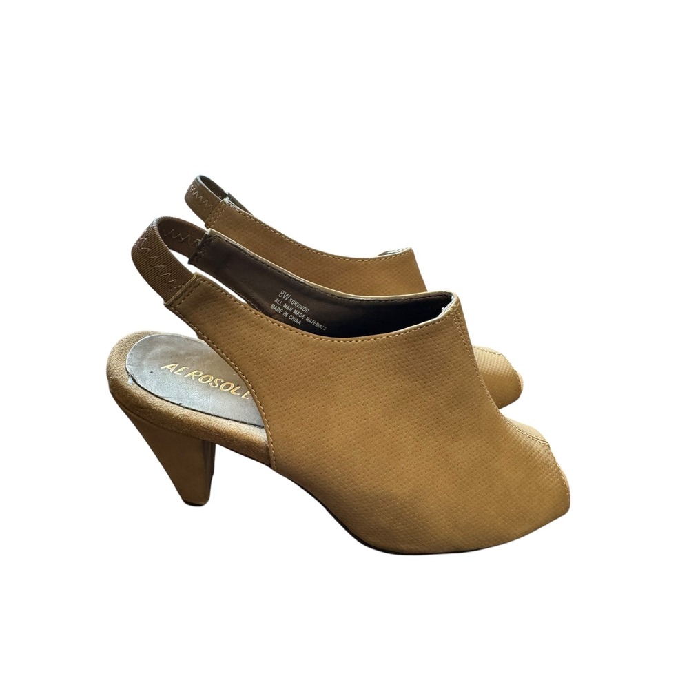 Aerosoles Survivor Slingback Heel Women 8W Tan Good Peep Toe Perforated